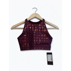 Peloton‎ High Neck Racerback Sports Bra Size XS Houndstooth Purple Shine NEW